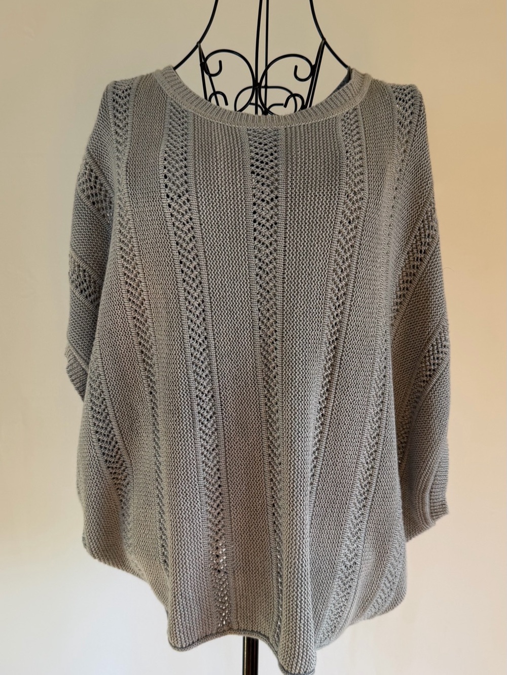 Frye Light Gray Openwork Crewneck Sweater